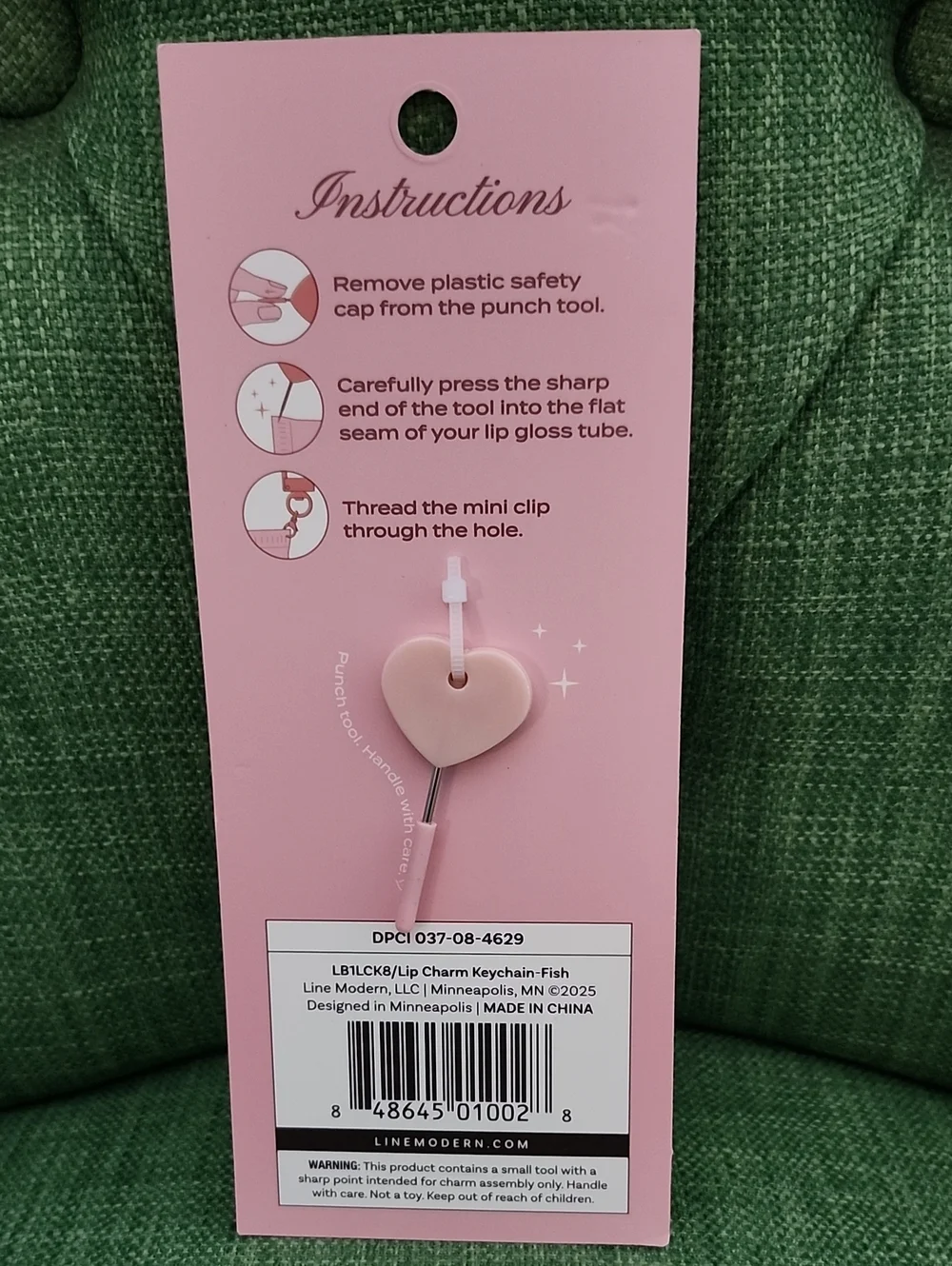 Lip Charms Pink Keychain with Navy Fish & Pearl Charm